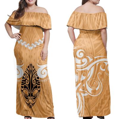 China Anti-Static New Arrivals 2022 Elegant Gold Tribal Print Dresses Women Ladies Polynesia Dresses Custom Made Luxury Women Dresses for sale