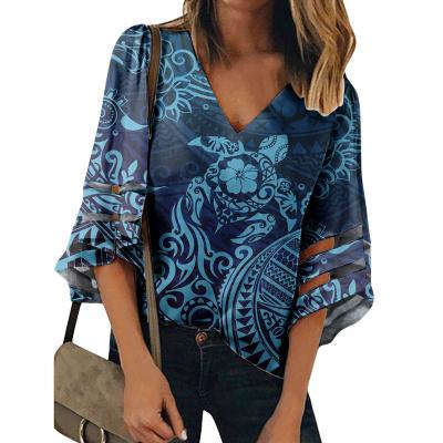 China Fashion QUICK DRY Custom Polynesian Summer Style Traditional Tribal Print Tops Women Blouses Ladies Elegant Chiffon Blouse for sale