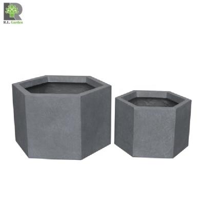 China Modern Hexagonal Planters 2022 HOT SALE Handmade 2 Pcs Flower Pot Outdoor Stone Planter Sets for sale