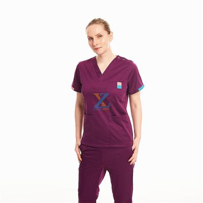 China Breathable/Comfortable/Absorb Anti-Static Nurse Uniforms Women Scrubs Sweat Work Shirt Sleeve/Hospital Staff Fashion Full V-Neck Short Blouse for sale