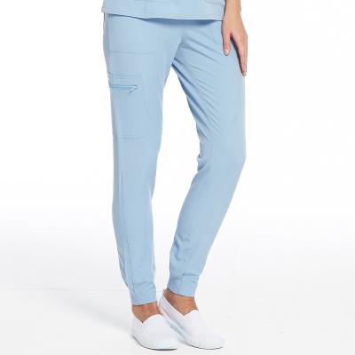 China Stretch/Thin Film/Multi Pocket/Full Loose Blue Ladies Use Casual Jogger Pants Hospital Beauty Salon Women Work Cargo Scrub Pants for sale