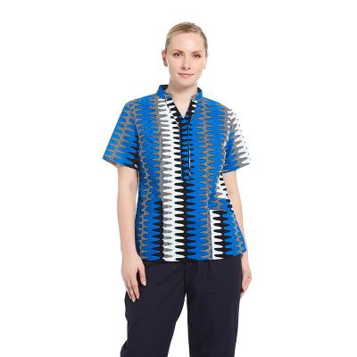 China Whitewash Wrinkle Resistant / Anti / Stretch National Style Printed Scrub Tops Beauty Salon Spa Workwear Hospital Clinic Nursing Uniforms Oversized Tops for sale