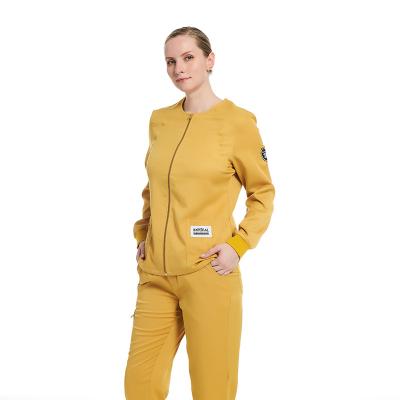 China Custom ZX Front Women Medical Staff Work Uniforms Hospital Nurse Jogger Suit Long Sleeve Zipper Scrub Jacket for sale