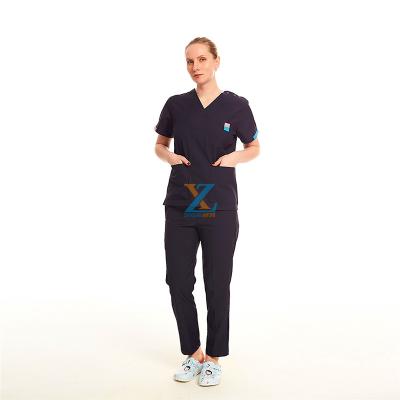 China Wholesale Anti-static Eco-friendly Women Navy Medical Scrubs Medical Suit Hospital Scrubs Short Sleeve Hospital Uniform for sale