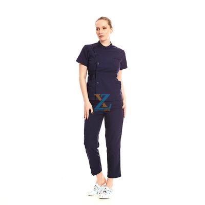 China Comfortable/Cute/Fashion Elegant Woman 2021 Work Scrub Suit Nurse Hospital Staff Spa Salon Beauty Uniforms Jogger Top Button for sale