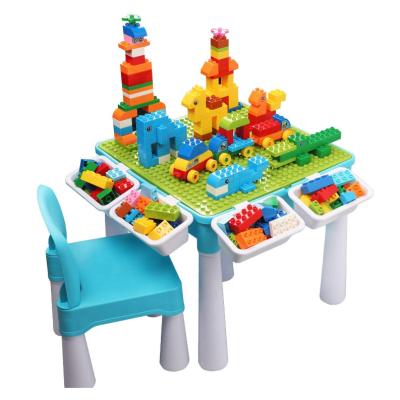 China Multi Activity Table Activity Table Set Large Building Blocks Compatible Bricks Toy Play Table Includes 2 Chairs for sale