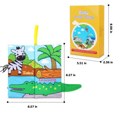 China Developmental Touch Sets 3 Fold Dinosaur Ocean Sensation Animal Tail Book Early Educational Soft Dinosaur Baby Soft Cloth Books For Babies for sale