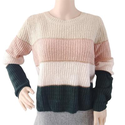 China Anti-wrinkle 2021 Spring and Autumn New Amazon Aliexpress Foreign Trade Border Women's Sweater Hot Color Striped Sweater Women for sale