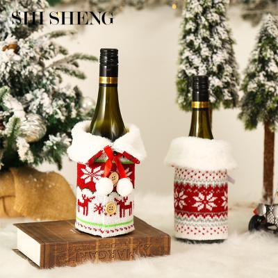 China White SHI SHENG Top Fashion Christmas Red Champagne Elk Snowflake Knitting Wine Bottle Cover Christamas Home Decoration for Christmas Decoration for sale