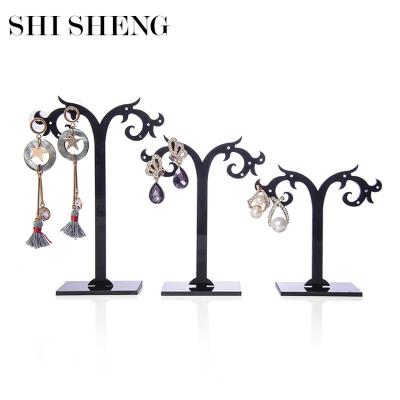 China Morden SHISHENG 3Pcs/Set Exquisite Black Acrylic Vintage Jewelry Shelf Earrings Ear Stud Holder For Jewelry Display for sale