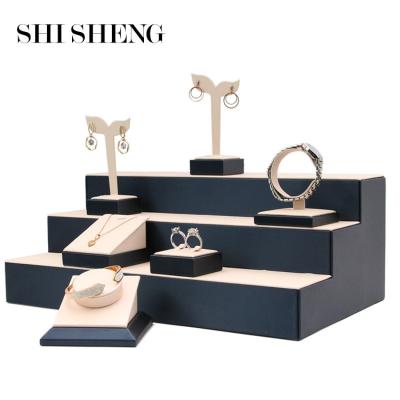 China SHI SHENG Fashion Navy Black PU Square Diamond Ring Pendant Earring Stud Holder Eco-friendly Base For Jewelry Shop Display Stand for sale