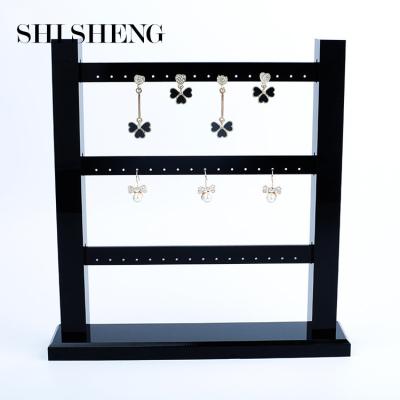 China SHI SHENG Fashion Detachable Black Acrylic Eco-friendly 3 Row Hanging Earring Studs Display Stand Rack For Home for sale