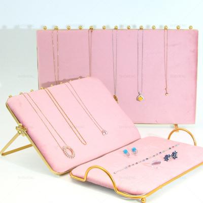 China SHI SHENG Ins Hot Selling Pink Luxury Velvet Ring Display Stand Tray for Earrings Pendant Necklaces for sale