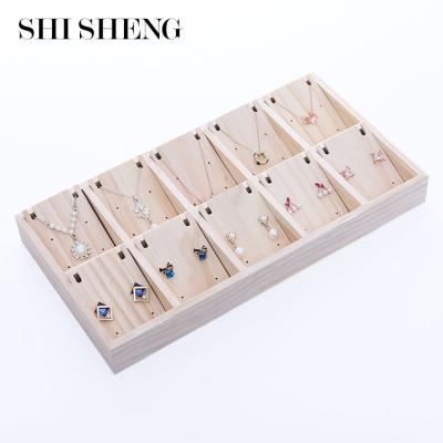 China SHI SHENG New Arrive Luxury 10 Grids Solid Wooden Detachable Necklace Earrings Stand Holder Box For Jewelry Storage for sale