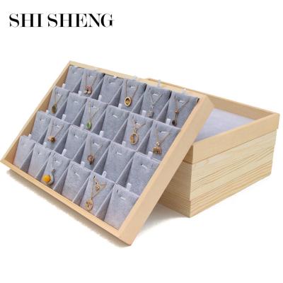 China SHI SHENG New Arrival Bamboo Wood eco-friendly Gray Velvet Jewelry Display Tray for Ring Earring Necklaces Holder Organizer for sale