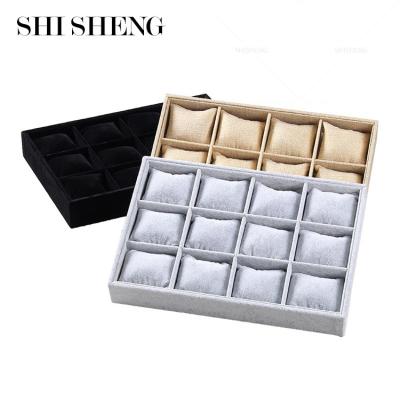 China SHI SHENG Wholesale High Quality Gray Velvet Watch Band Jewelry Storage Box Eco-friendly Organizer Tray for sale