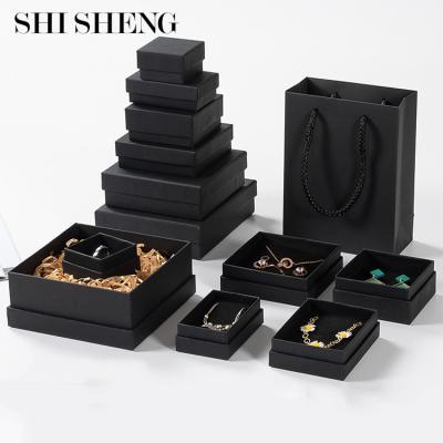 China Morden SHI SHENG Custom Luxury Black Jewelry Paper Box Packaging Set For Jewelry for sale