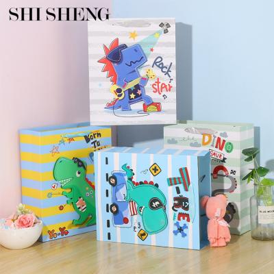 China SHI SHENG Wholesale Cartoon Anime Bear Dinosaur Paper Gift Recyclable Bags with Handles for Children's Day for sale