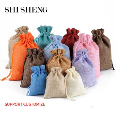 China Morden SHI SHENG Custom Logo Printed Linen Small Drawstring Jewelry Dust Bags Gift Jewelry Pouch Bag for sale