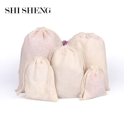 China Morden SHI SHENG Custom Pouches White Cotton Canvas Drawstring Pouch Gift Jewelry Packaging Bags for sale