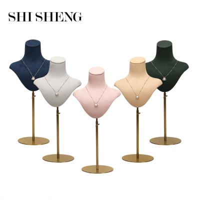 China SHI SHENG Eco-friendly Hot Selling Metal Stand Jewelry Display Bust Mannequins Metal Stand With Suede Leather Collar Busts Stand for sale