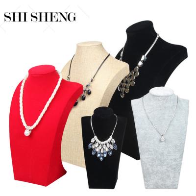 China Eco-friendly SHI SHENG New Velvet Jewelry Holder Necklace Bust Stand For Necklaces Earrings Pendant Display for sale