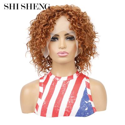 China SHI SHENG Afro Short Deep Wave Silky Straight Light Brown Synthetic Lace Front Wig For Black Women High Temperature Resistance for sale