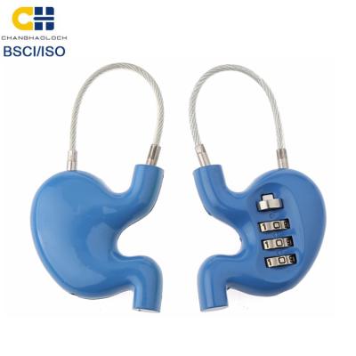 China Zinc Alloy Stomach Shaped CH-001 Cable Lock Combination Padlock For Lockers Opp Bag 360 PCS Zinc Alloy Cn Rohs/bsci/iso 57.5*58.5*27MM; ZHE for sale