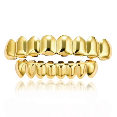 China Fashion new arrives upper and lower 8 teeth 18k real gold plated hiphop braces braces brass set of teeth for sale