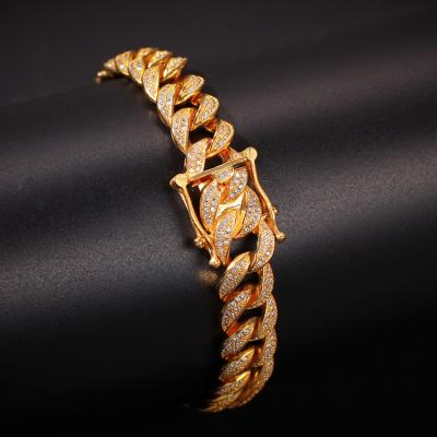 China Classy Cuban Bracelet Hip Hop Hip Hop 925 Silver Plating Men's Preservation Color Diamond Punk Bracelet for sale