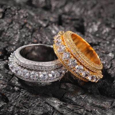 China Custom Hiphop Trend Zircon 18k Ring Hip Hop Jewelry Swivel Men Gold Plated Wedding Rings for sale