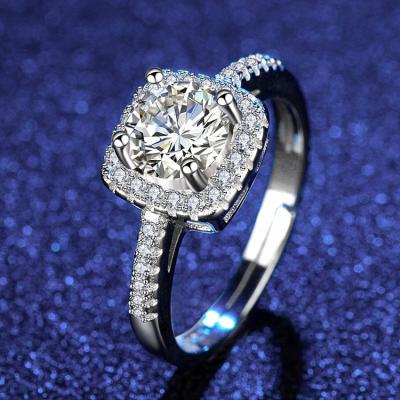 China Zircon Wedding Rings Women Romantic Resizable Silver Diamond Square 925 Sterling Silver Ring for sale