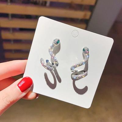 China Fashionable 925 micro silver needle zircon earrings European and American exaggerated snake shaped earrings 2021 for sale