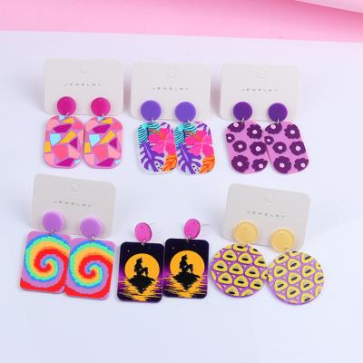 China New Fashionable Colorful Acrylic Embossed Geometric Drop Earrings For Women for sale