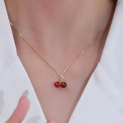 China 2022 Hot NEW Fashion Jewelry CIA Fashion Jewelry Gold Necklaces Agate Cherry Red Cool Pendant Necklace For Women for sale