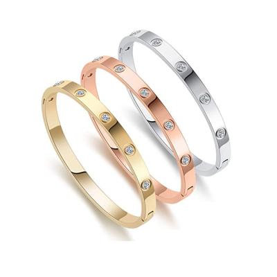 China FASHIONABLE Gold Rose Gold Silver Love Friendship Bracelet With Cubic Zircon Stones Stainless Steel Bracelets & Bangles for sale