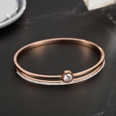 China New Fashion TRENDY Rose Gold Allergy Proof Plated 316L Stainless Steel Bangle Bracelet For Women Jewelry for sale