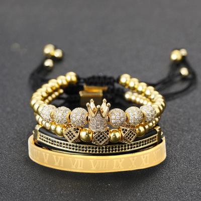 China Trendy Mens Bracelets Luxury Rose Gold Stone Crown Manufacturer Bracelet Jewelry Sets For Men for sale