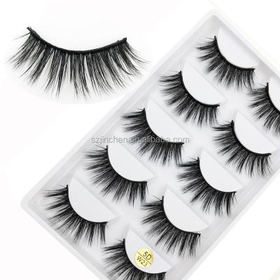 China Wholesale 5D-W23 Natural Soft High Quality False Eyelashes Handmade Natural 5 Pair Full Strip Lashes for sale