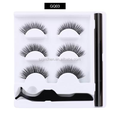 China Professional Seller Reusable 3 Pair False Eyelash Wicks With Self Adhesive Eyeliner And Tweezers Set for sale