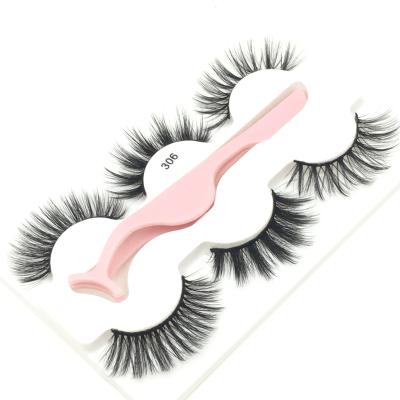 China Long style hot sale natural mix mink eyelashes 3 pairs with pink tweezers wholesale seller for sale