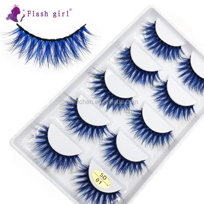 China Free Sample High Quality Seller 5D-01 Natural Curl Lashes 5 Pairs Colored Light Mink And Soft False Eyelashes for sale