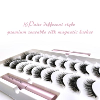 China Wholesale luxury natural and long mixed 10 styles 10 pair magnetic eyelashes double pink magnetic eyeliner for sale