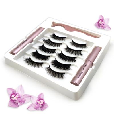 China Free shipping long natural mixed 5 styles 5 pair magnetic eyelashes double pink magnetic eyeliner for sale