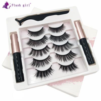 China 5 Pairs Thick Bestselling Magnetic Eyelashes With Magnetic Eyeliner Two Set Private Label High Quality for sale