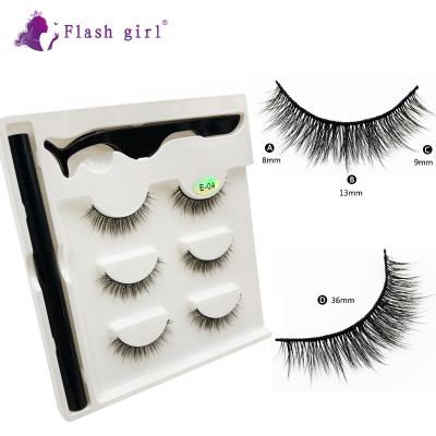 China Private Label E-04 3pairs 3D Magic Self Adhesive Eyeliner Set Natural Soft Mink Lashes With Tweezers for sale