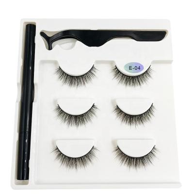 China Wholesale Hot Sale Natural Soft 7 Styles 3 Pairs Self Adhesive 3D Mink Eyelashes Magic Eyeliner Set With Tweezers for sale