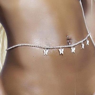 China Cute Sexy Diamond Butterfly Belly Body Chain from TONGLING Bling Bling Crystal Rhinestone Butterfly Charm Waist Chain for sale