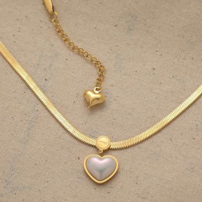 China Tongling TRENDY Necklace Heart Necklace Stainless Steel Gold Tasty Chain For Women Pearl Jewelry Plated Custom Necklace 2021 for sale