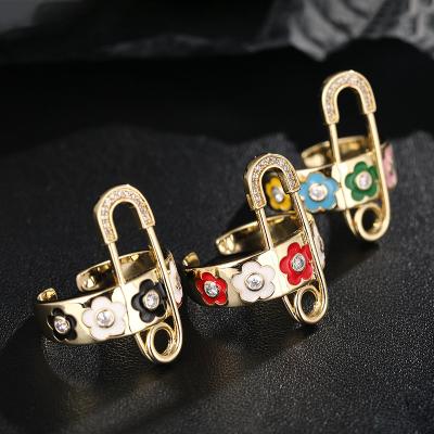 China TONGLING FASHIONABLE Men's Flower Ring Gold Rings For Women 2021 Colorful Copper Pin Rings for sale